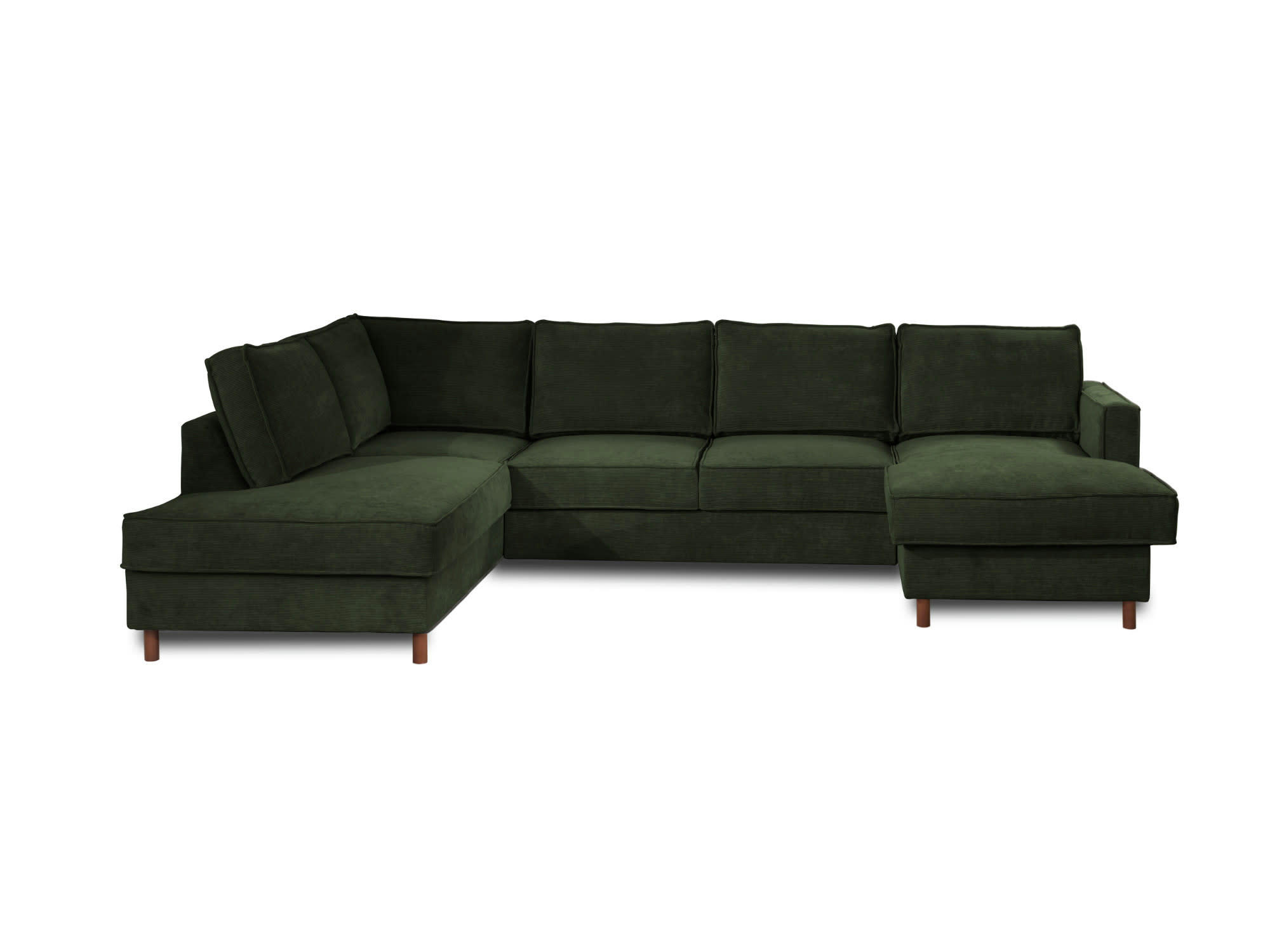 JAKE - Canapé panoramique 7 places angle gauche en velours côtelé vert
