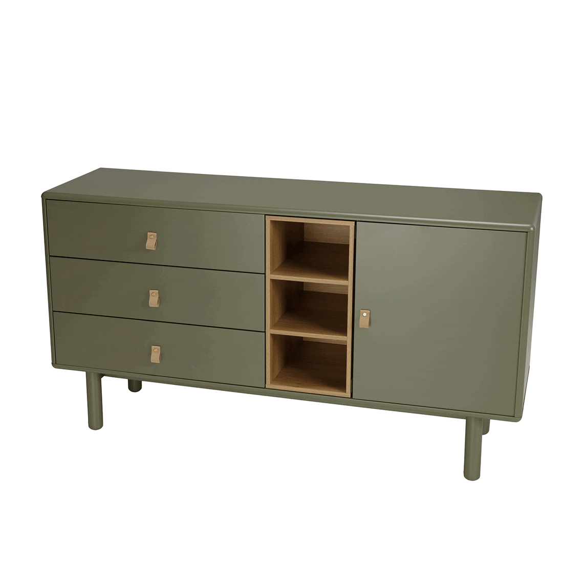 Buffet 1 porte 3 tiroirs bois vert nature GUILIN