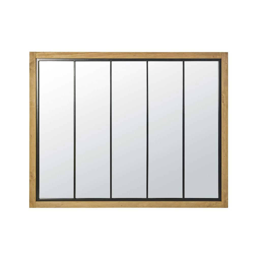 RALPH - Miroir verrière rectangulaire en pin et métal noir 120x95