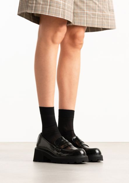 Zwarte leren chunky loafers