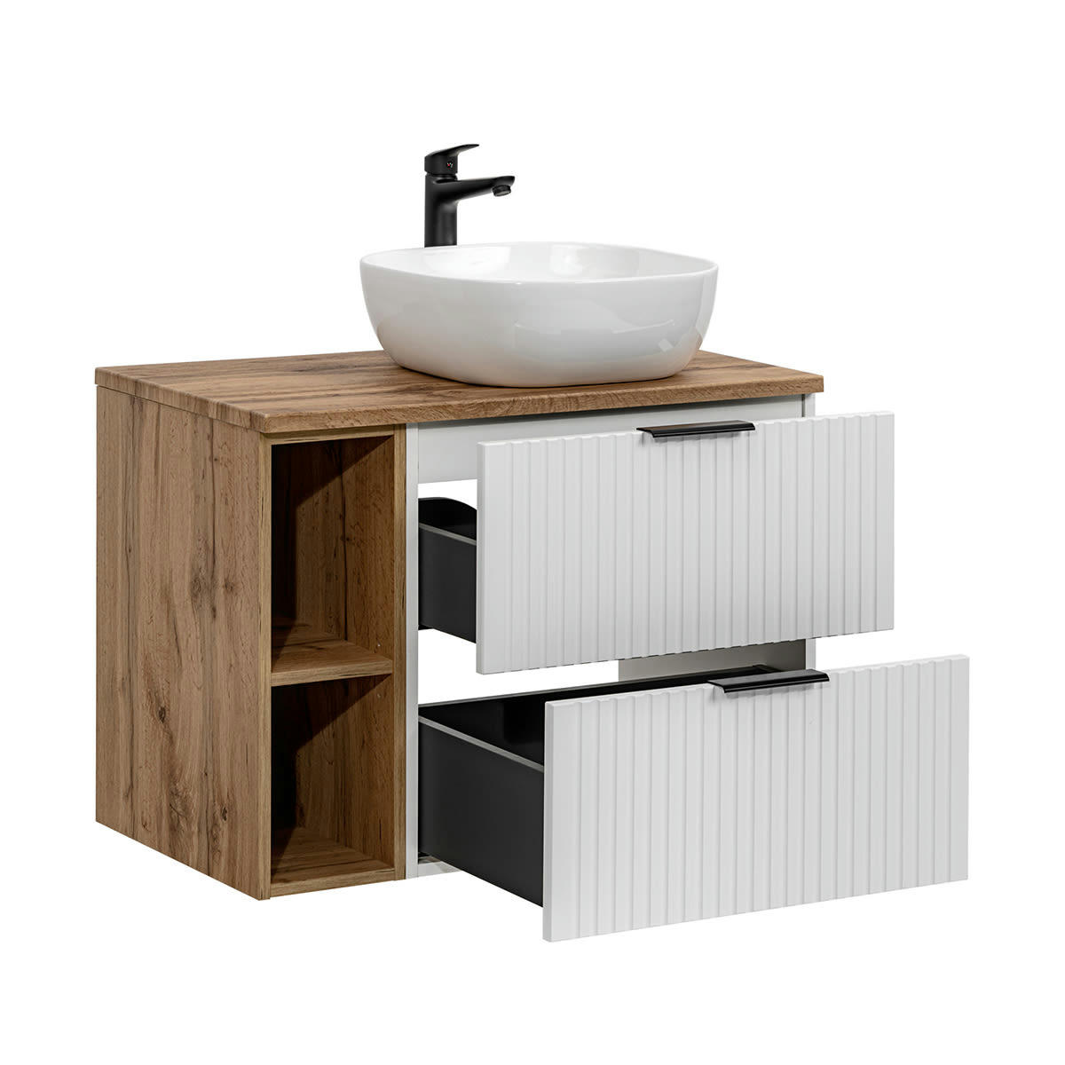 - Meuble simple vasque 80cm 2 niches blanc