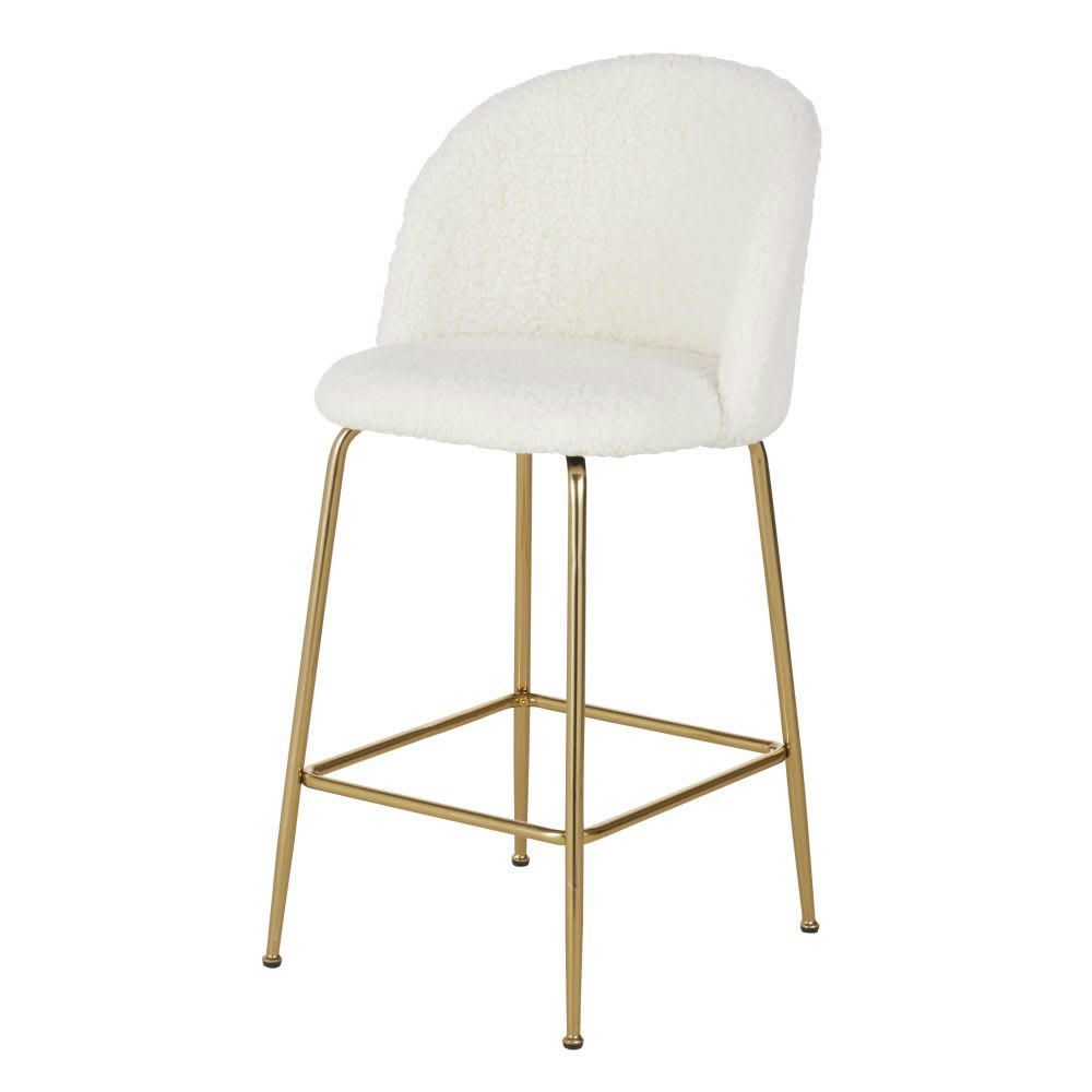 Ginette - Chaise pour îlot central à bouclettes blanches H65