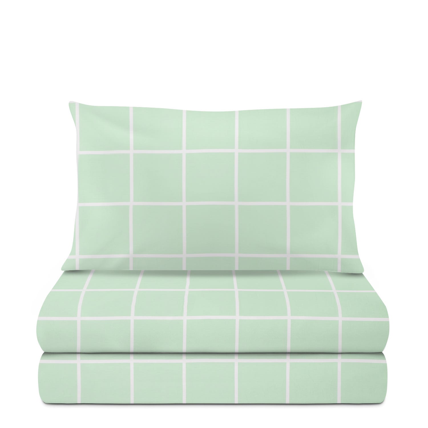 Completo letto singolo policotone quadrotti verde