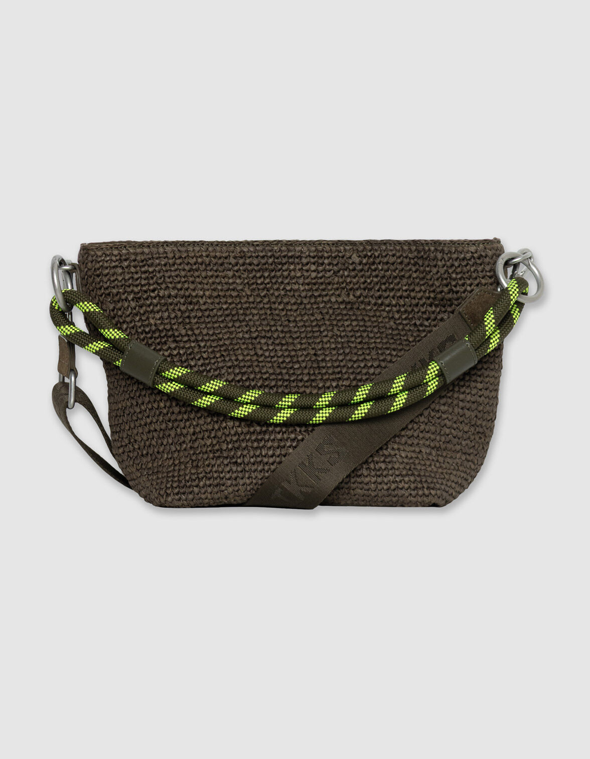 Sac seau kaki raphia tressé double anse Femme