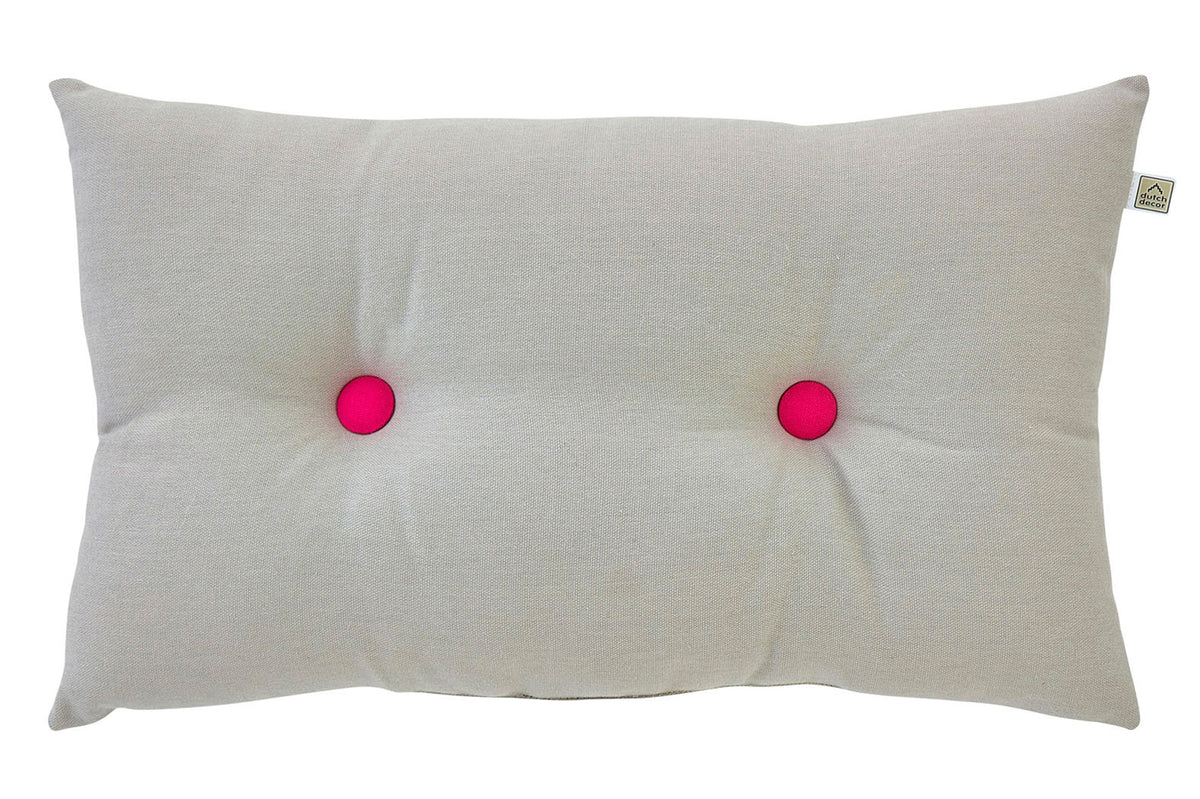 MYLOU - sierkussen 30x50 cm - 100% katoen - roze knopen - grijs