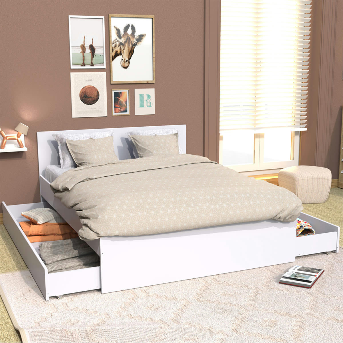 - Lit 140x200 inclus 2 tiroirs oslo blanc