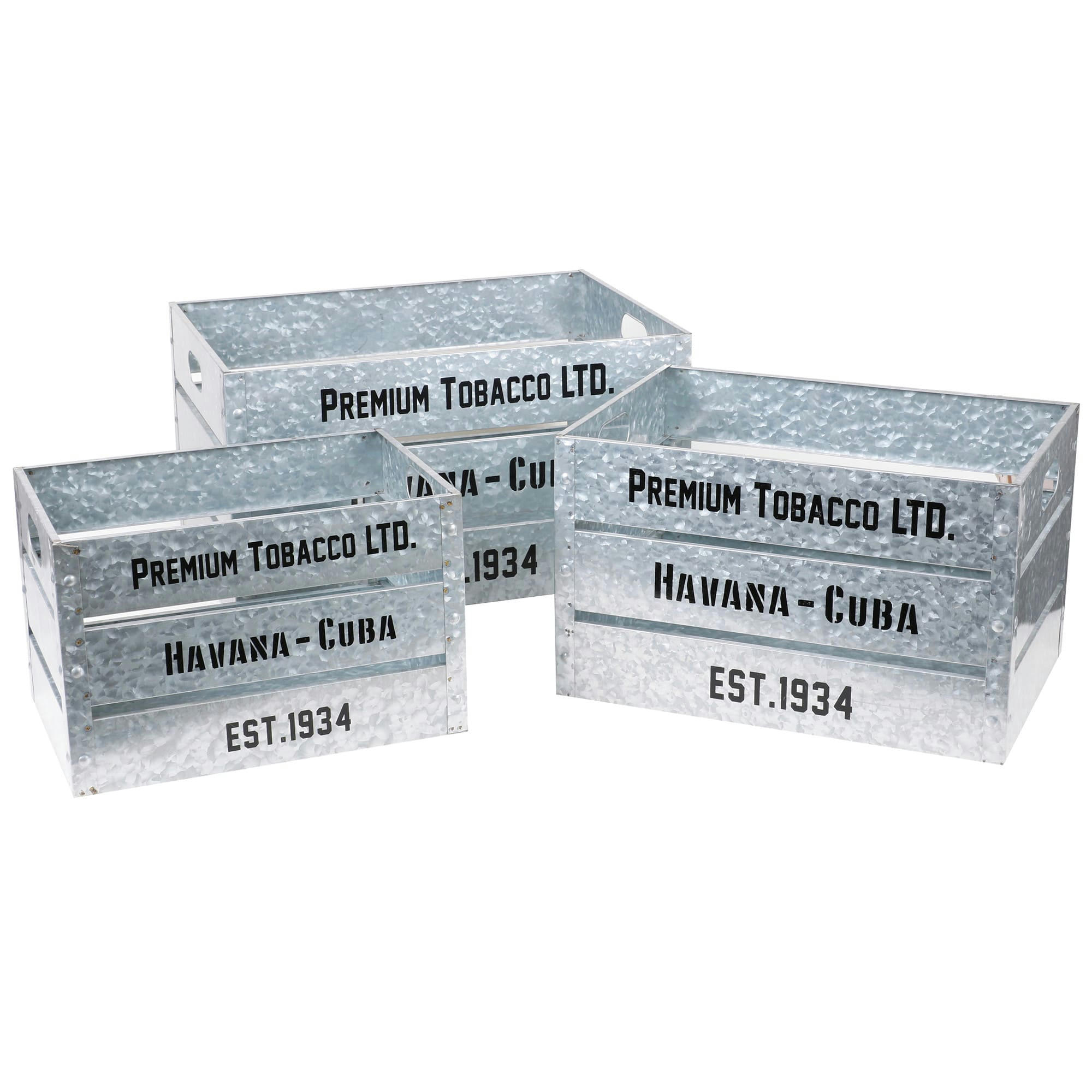 - Set de 3 caisses en métal effet zinc vintage 51x35x28cm