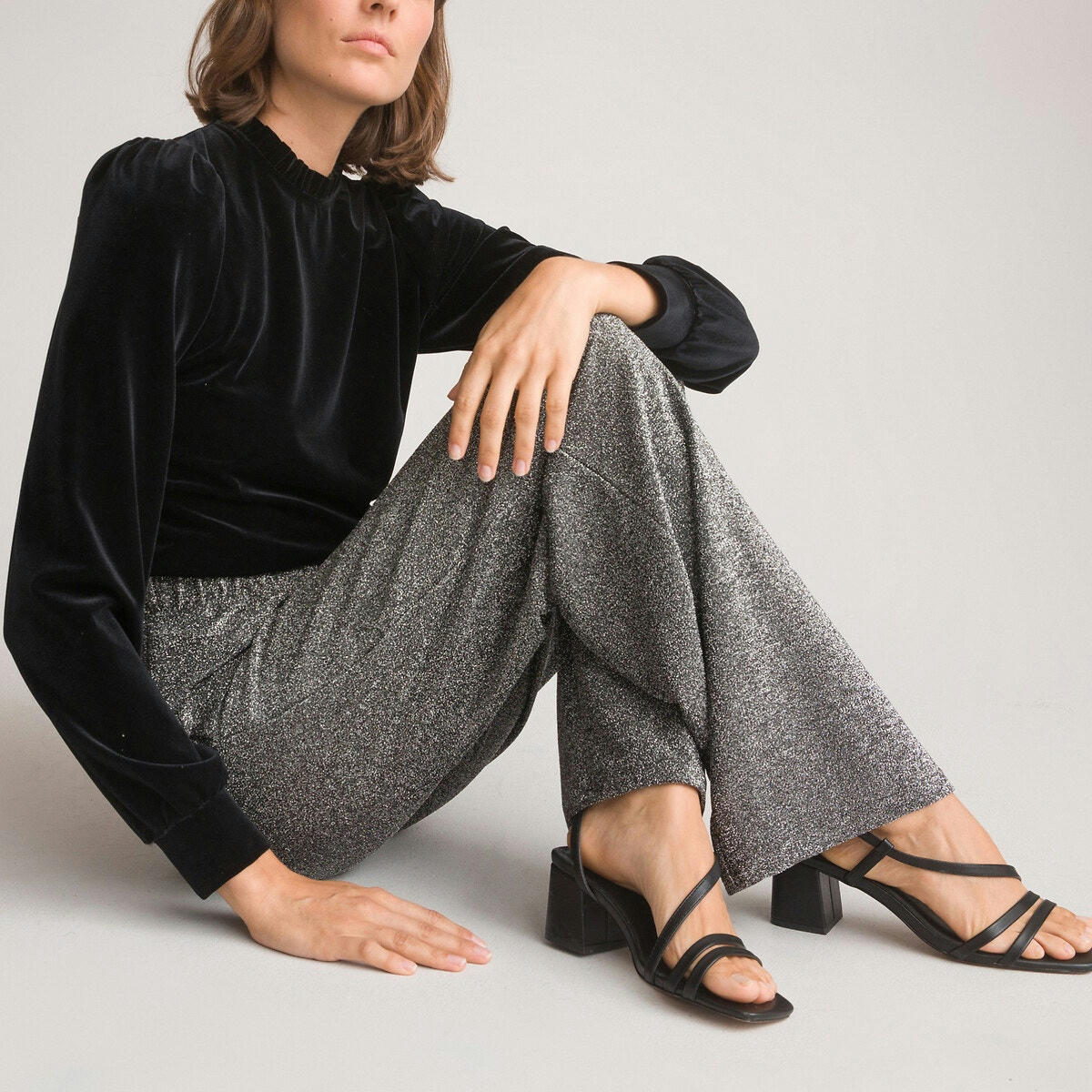 Pantalon large, en maille brillante
