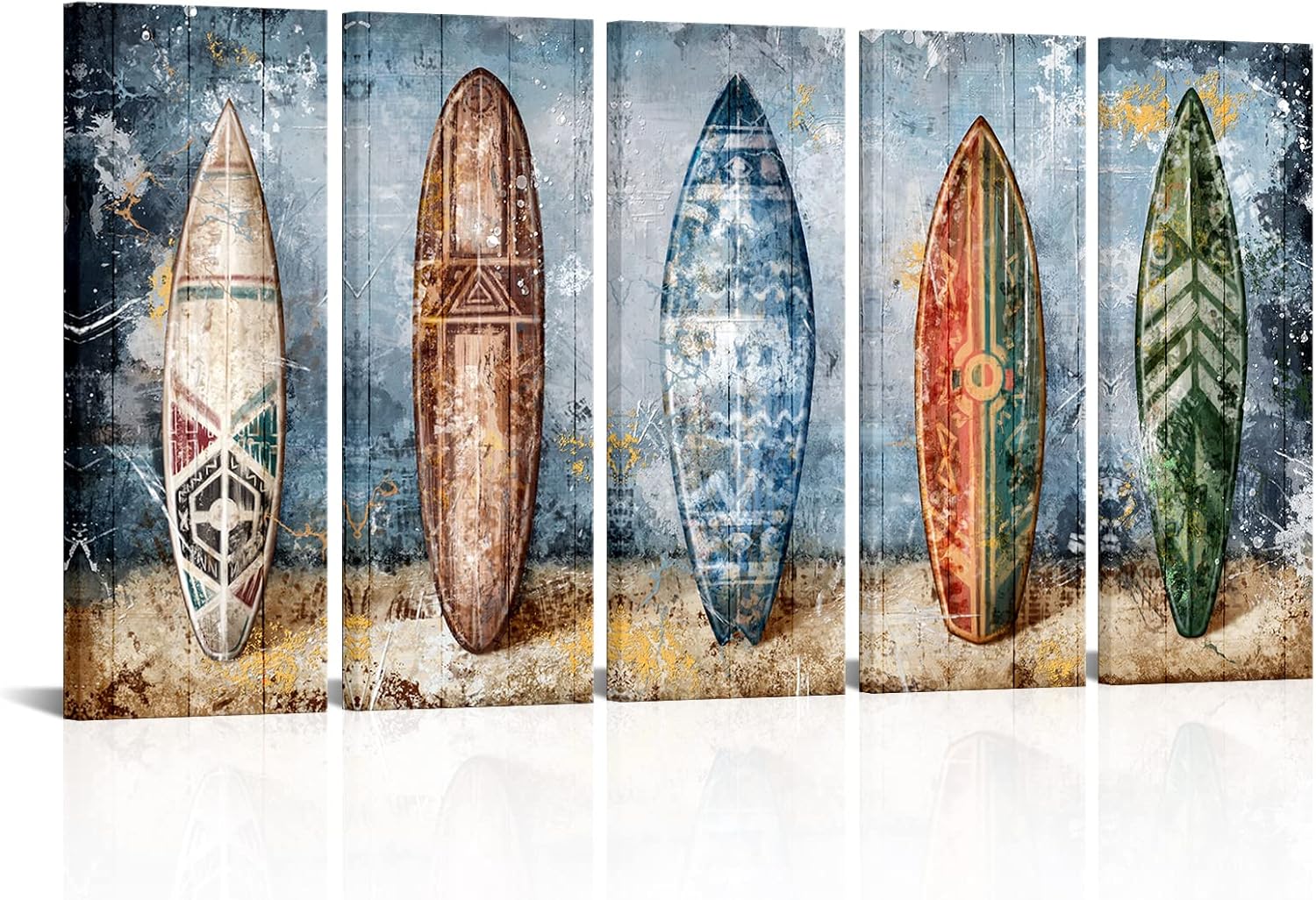 Derkymo Surfboard Wall Art Surf Decor Vintage Travel Poster Hawaii Surfer Room Decor Framed Ready tO Hang 12x32x5pcs (L: 32 W: 60)