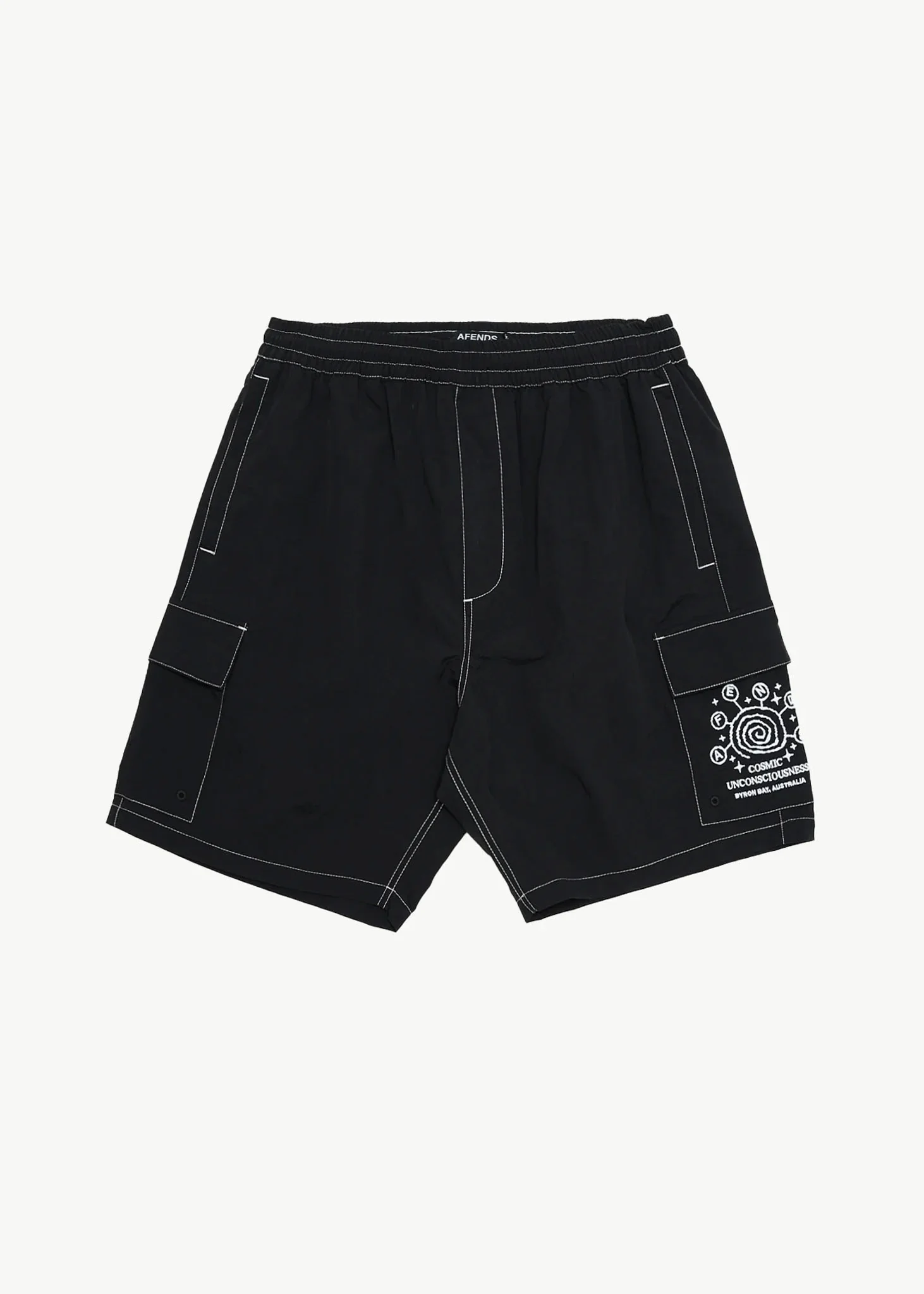 AFENDS Mens Cosmic - Cargo Baywatch Swim Short 18 - Black