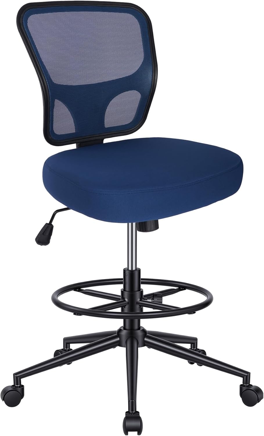 Armless Drafting Chair Tall Office Chair for Standing Desk - Adjustable Height Mesh Ergonomic Drafting Stool with Foot Ring & Wheels, Rolling Counter Height Computer Chair for Home Office