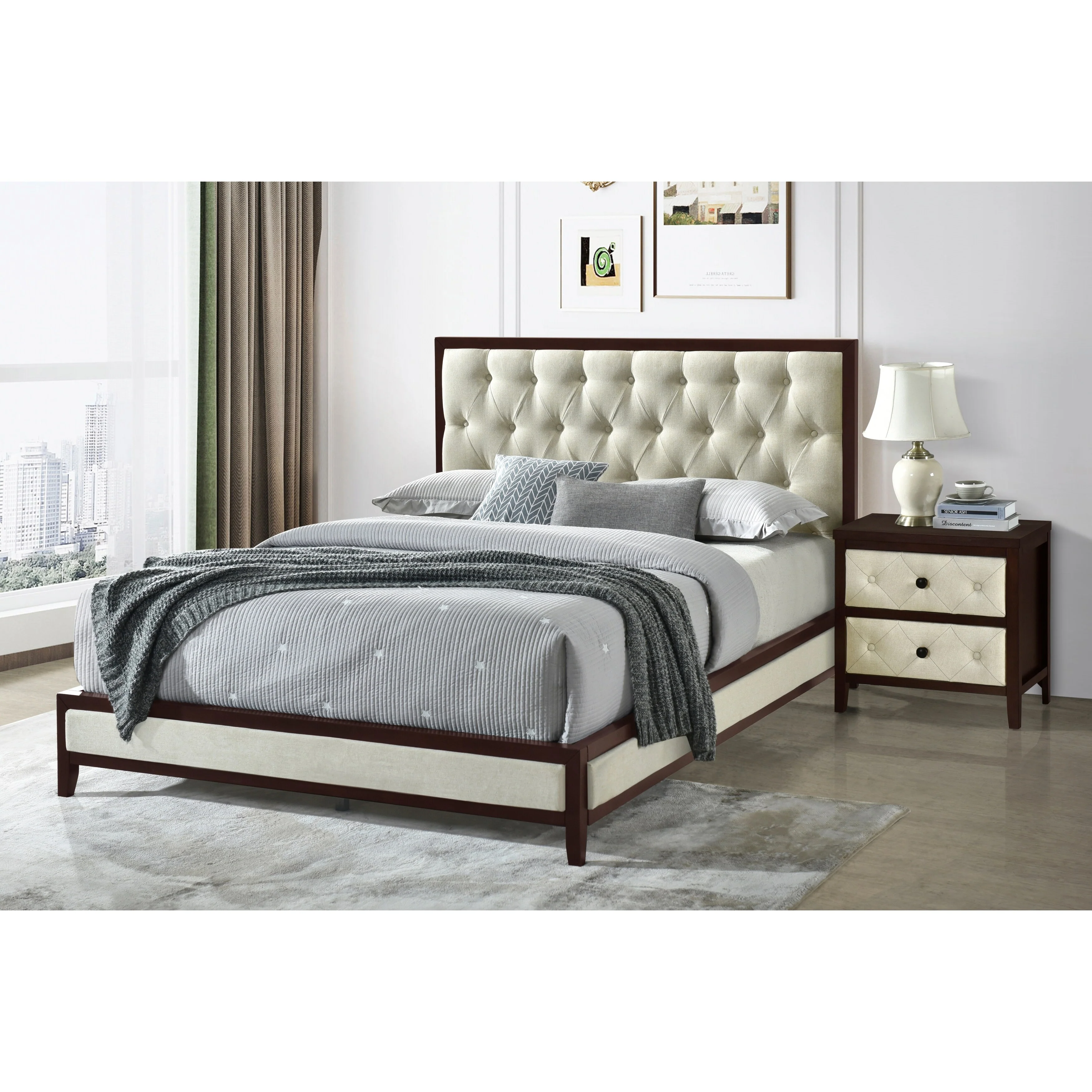 Beautiful Nightstand 1pc Designed Drawers Fronts Modern Bedroom Furniture