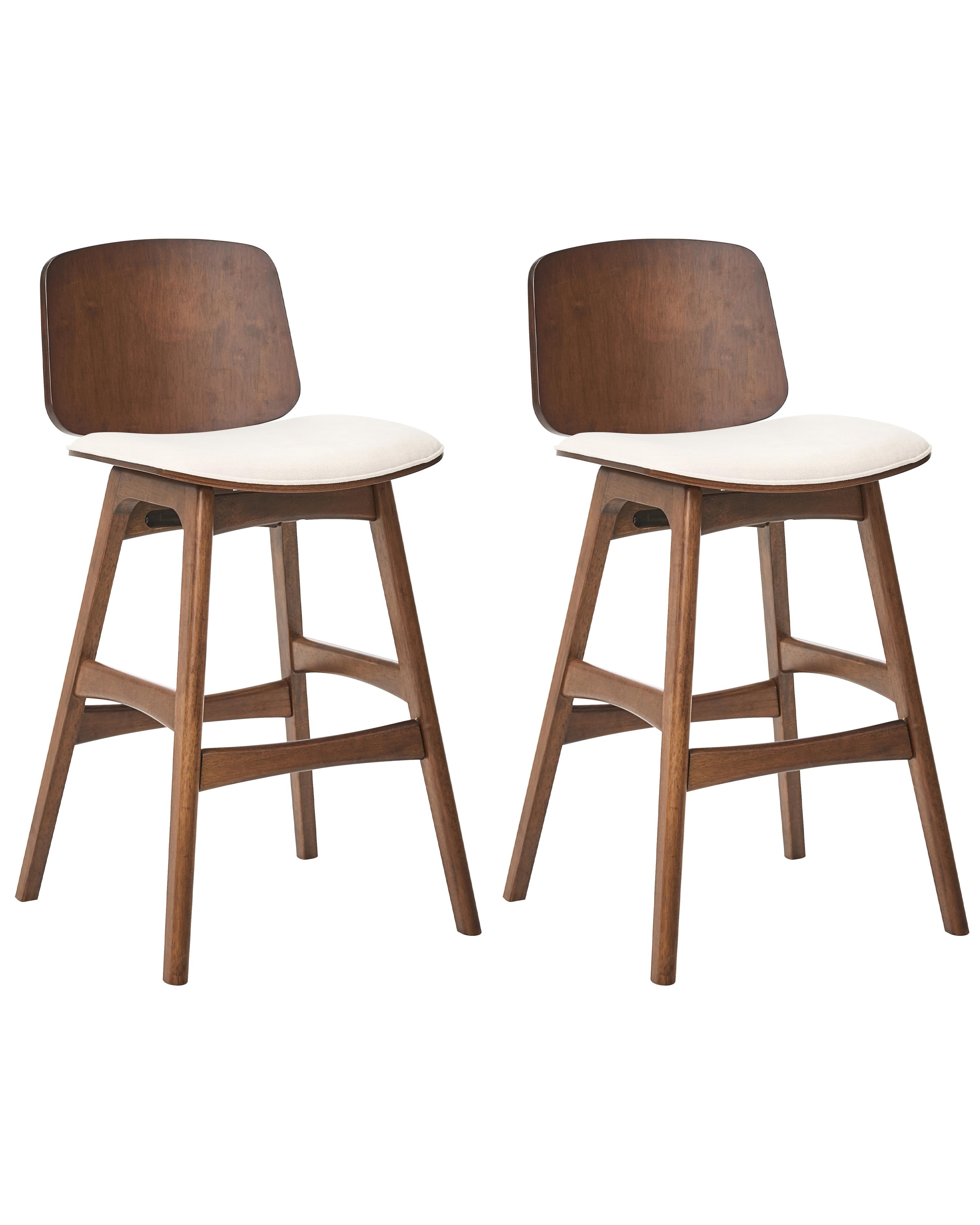 Set of 2 Bar Chairs CHARLESTON Wood Brown/ Light Beige