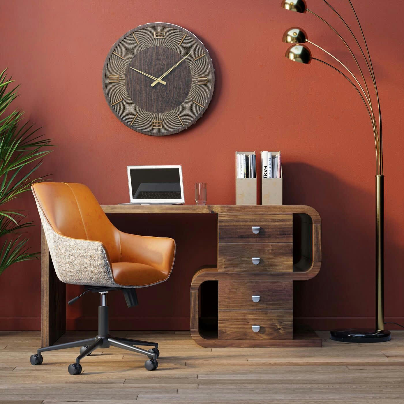 SNAKE - Bureau 4 tiroirs marron