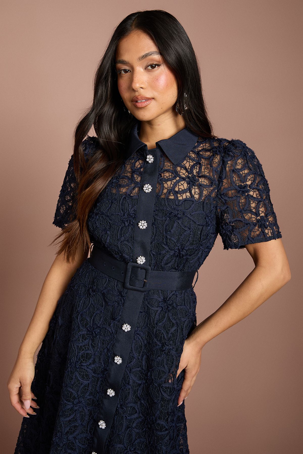 Coast Petite Floral Lace Collared Midi Dress
