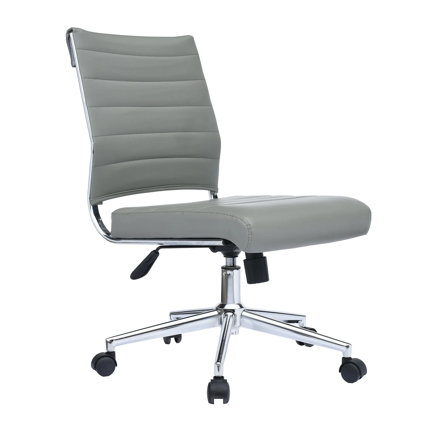 Ergonomic Executive Mid back PU Leather Office Chair Armless Side No Arms Tilt With Wheels and Padded Cushioned Seat