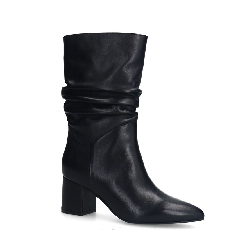 Manfield Zwarte leren laarzen met hak