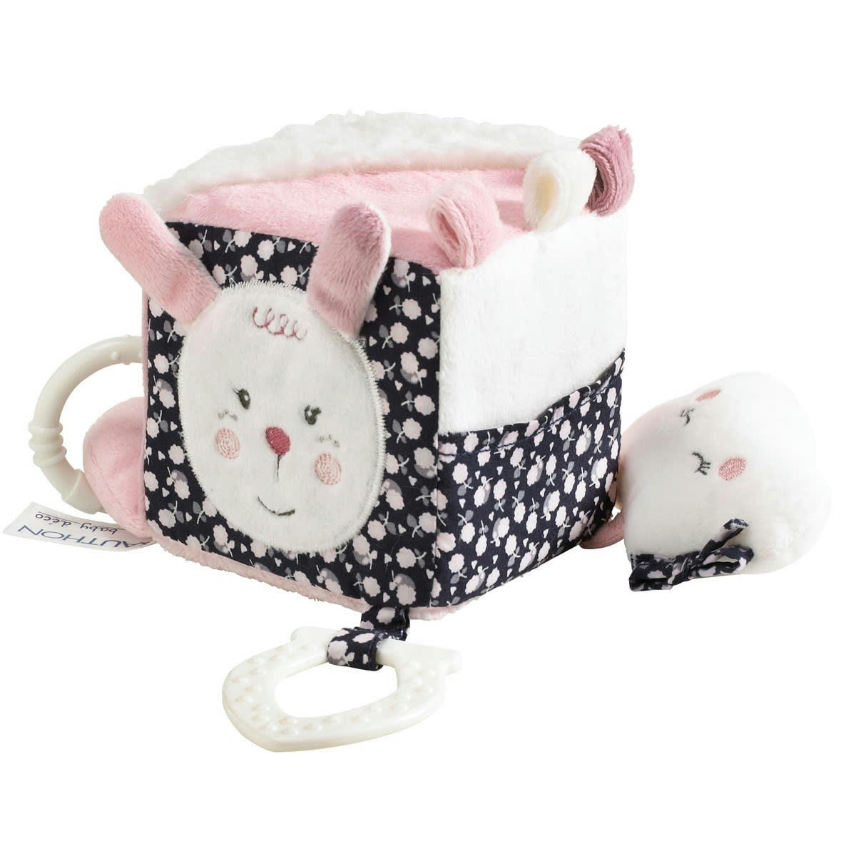 MISS FLEUR DE LUNE - Cube d'activités motif fleuri en velours Rose