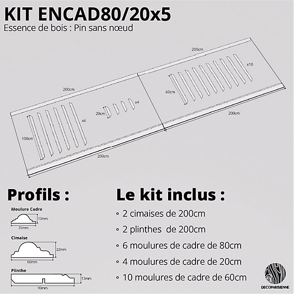 Kit moulures murales décorative 400cm - Cimaises - Plinthes - Style Haussmannien - Encadrement a peindre - 24 pièces