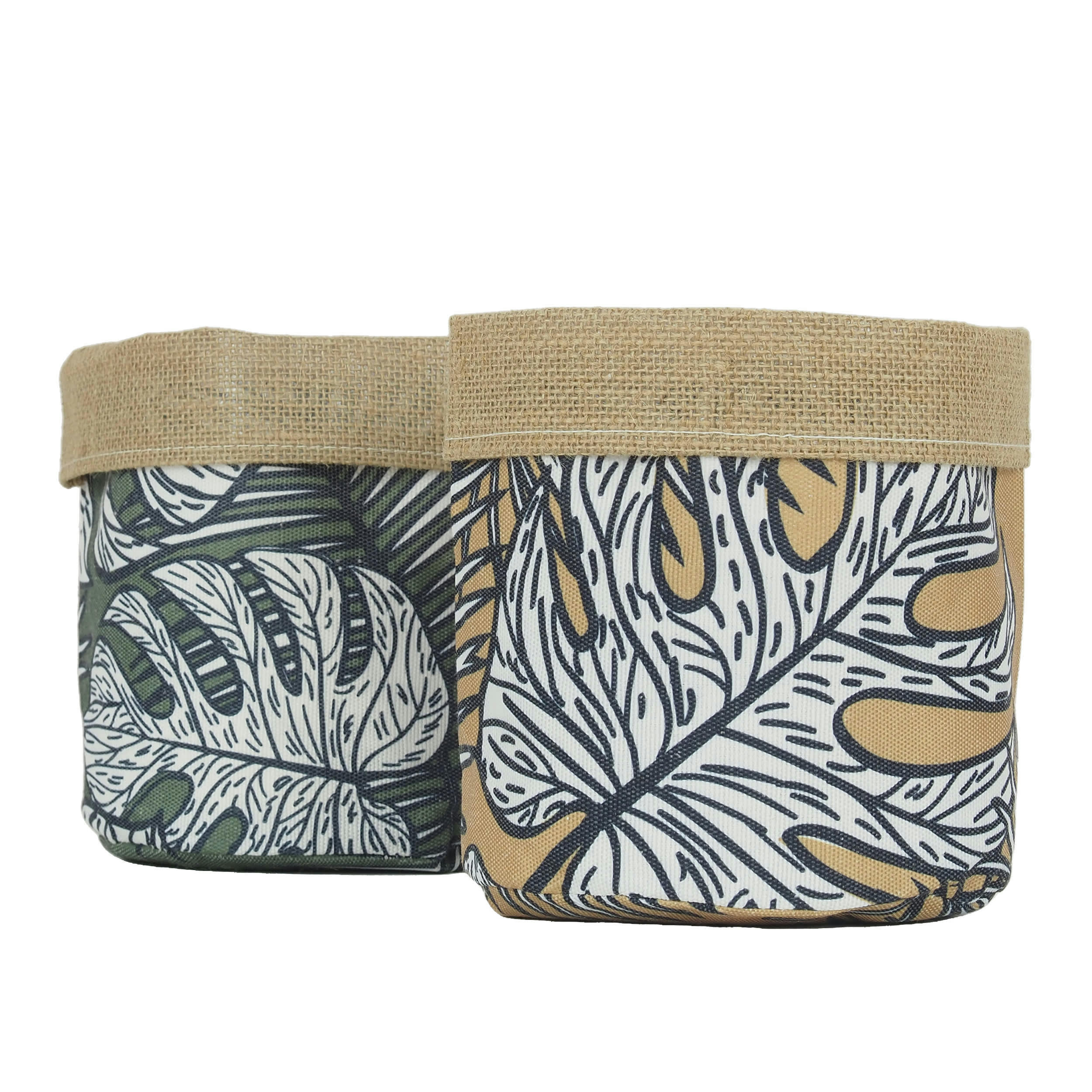- Cache-pots lot de 2 en jute et tissu jungle 18cm