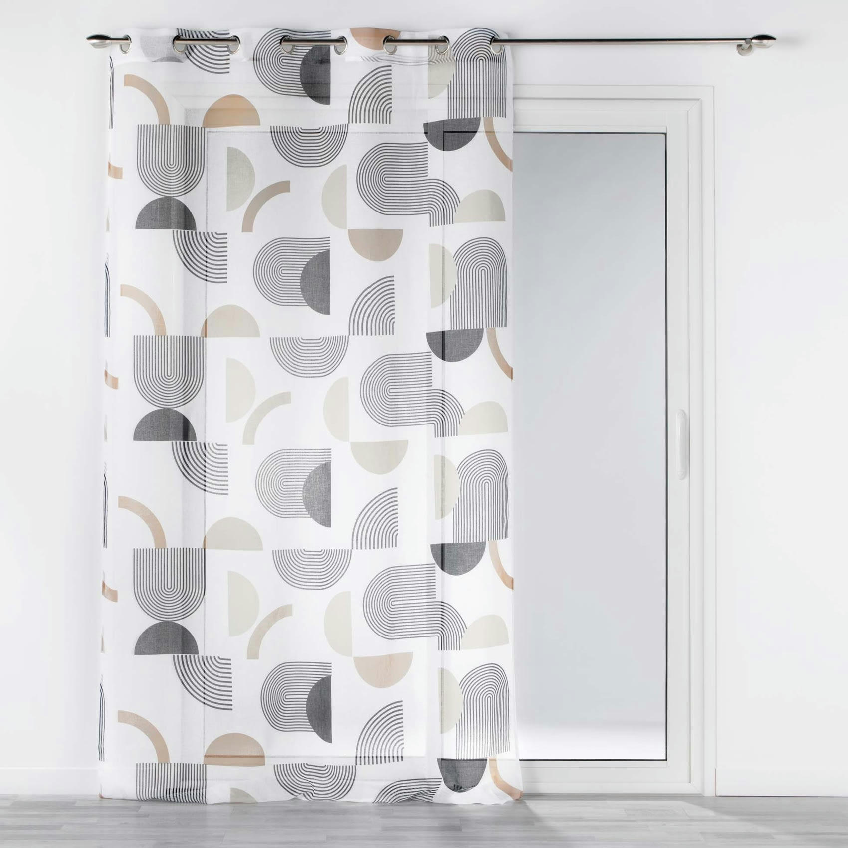 - Voilage sablé esprit graphique polyester blanc 140x240 cm