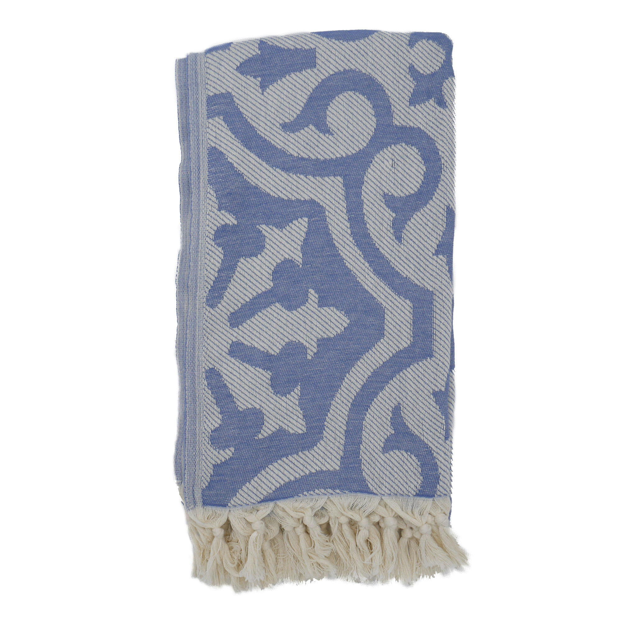- Fouta baroque 100% coton avec franges bleu jeans 100x170cm