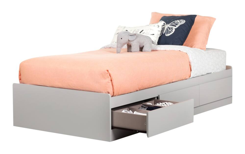 South Shore Reevo Kids 3-Drawer Platform Storage Bed, Twin/Single, Soft Grey