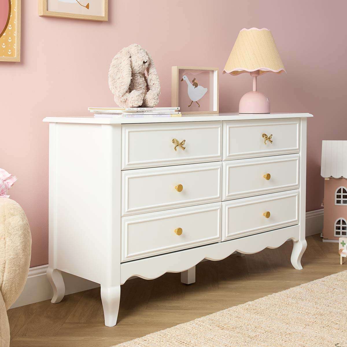 Emmeline Six Drawer with Bows - White