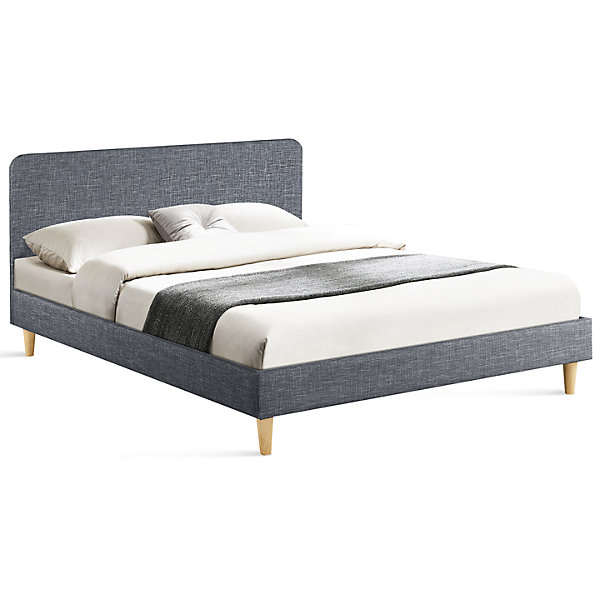 Lit double scandinave BALTA avec tête de lit et sommier 140 x 190 cm tissu gris anthracite