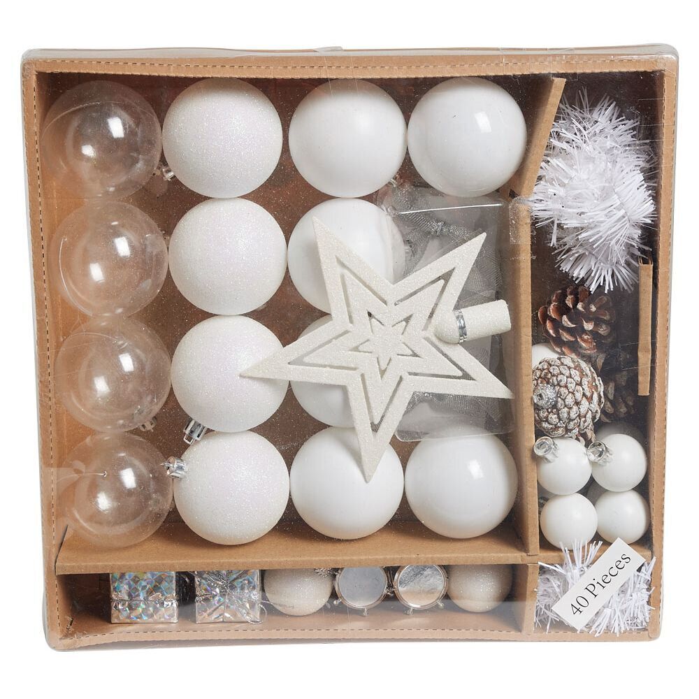 Décoration sapin No&euml;l blanc et argenté x40