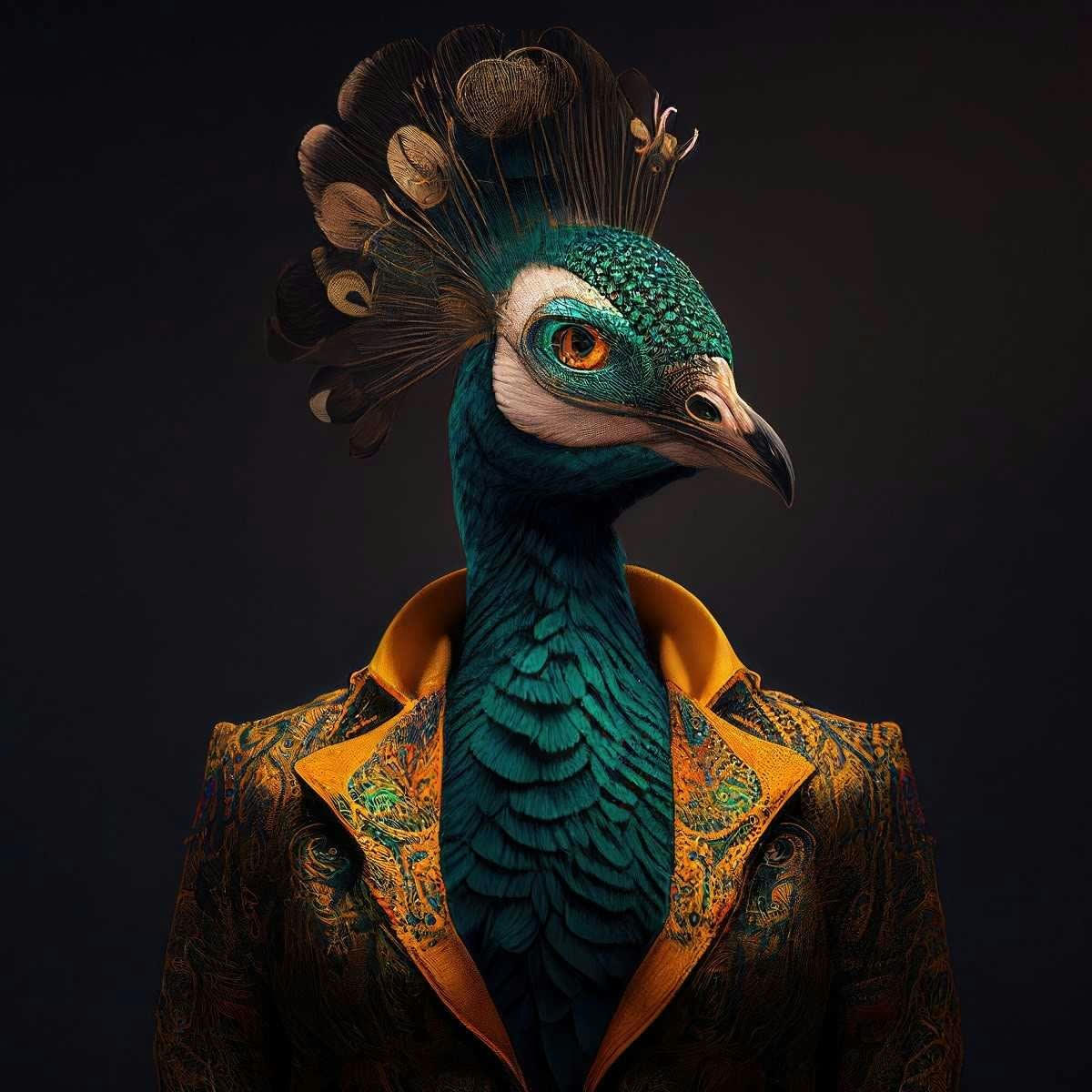 ANIMAUX - Tableau sur toile paon humain 90x90 cm