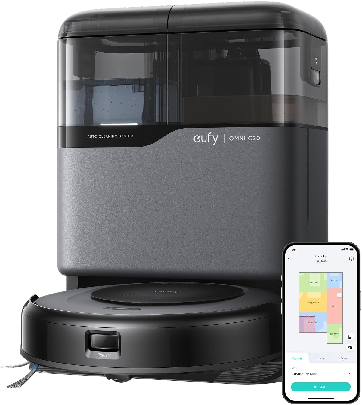 eufy Omni C20 Robot Vacuum and Mop Combo, All-in-One Station, Auto Mop Washing and Auto Drying for Hands-Free Cleaning, 7000 Pa Powerful Suction, Self Emptying, 3.35-Inch