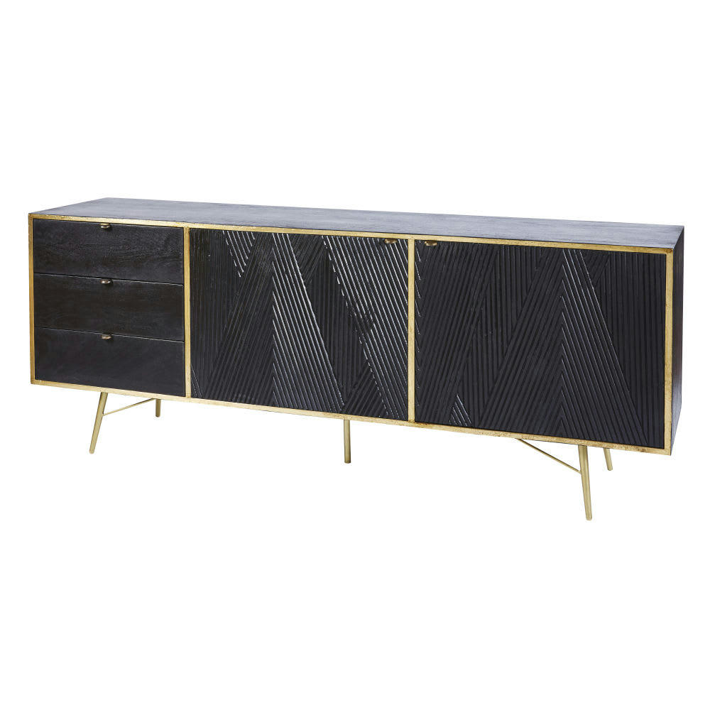 Jagger - Buffet enfilade 2 portes 3 tiroirs en manguier massif noir