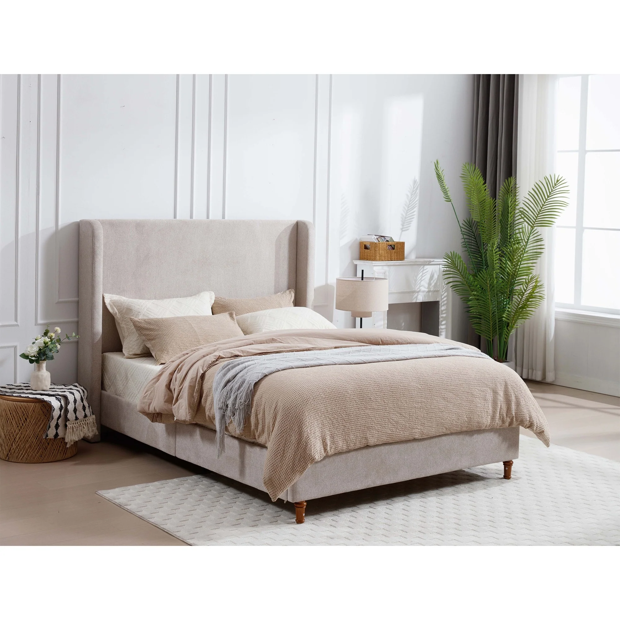 Tall Headboard Upholstered Bed，King