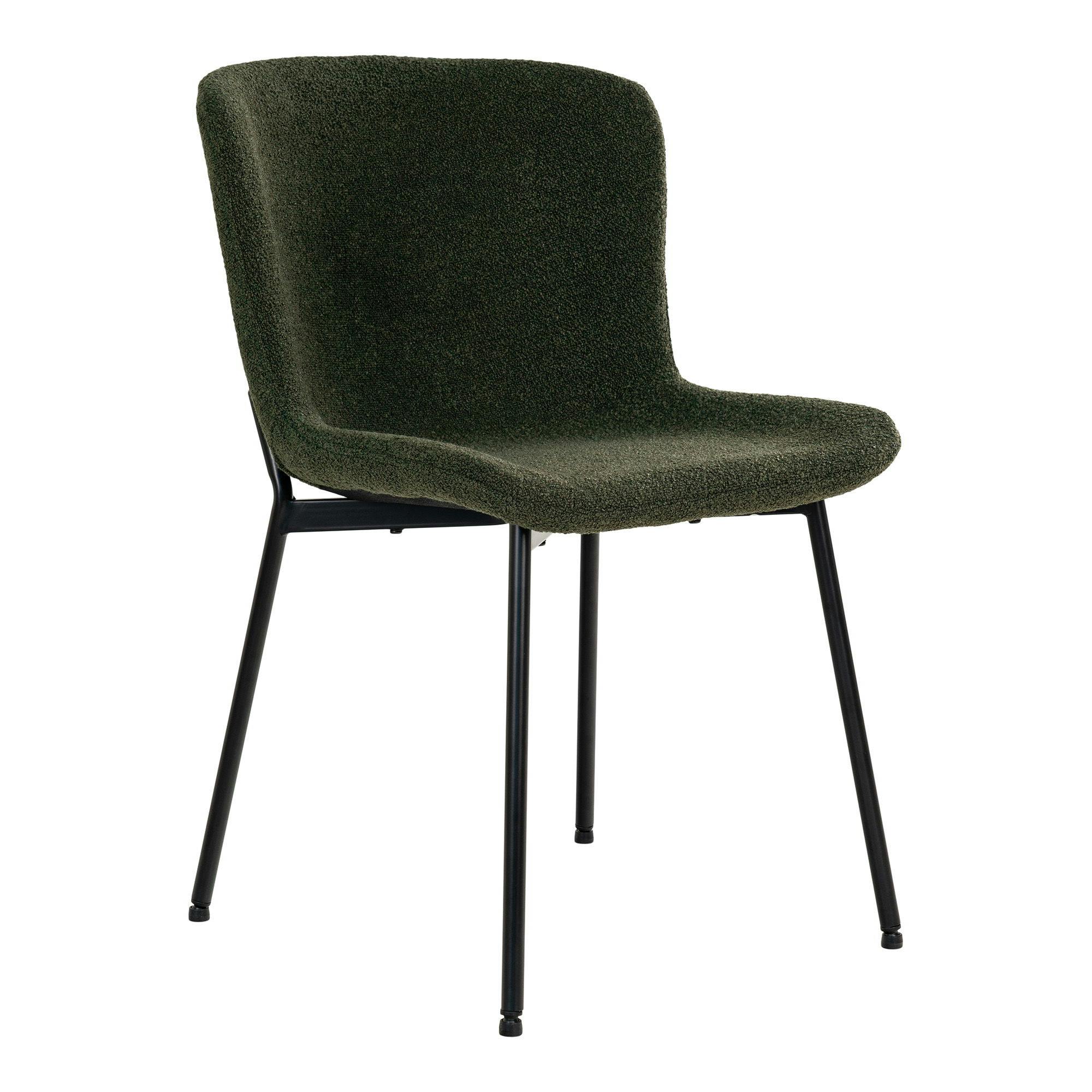 Chaise bouclette verte pieds noirs montants (lot de 2) SAVONE