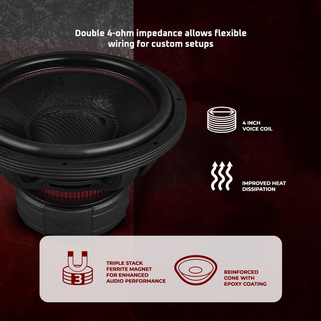 DS18 EXL-TR15.4D 15 Subwoofer Triple Stack with Reinforced Cone with Epoxy Coating for Enhanced Audio Performance, 2500 Watts RMS 4 Dvc 4-Ohm, Pro Audio SPL Car Subwoofer