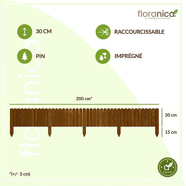 Floranica Bordure de Jardin Flexible 30 x 200 cm Brune Clôture de Pelouse en Bois, Palissade de Jardin Extérieur