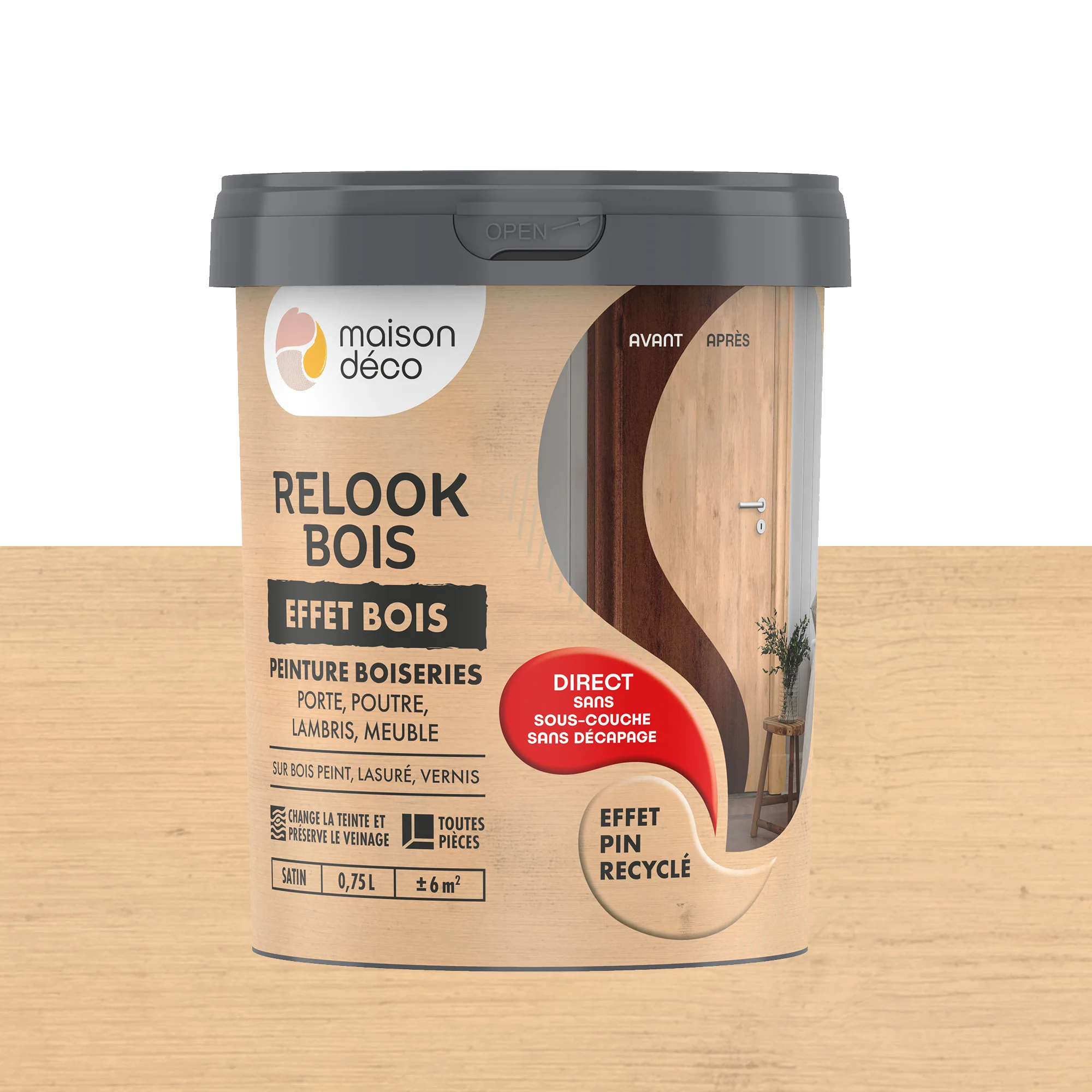 Relook bois effet bois Peinture Peinture pin recyclé Satiné 0,75 L