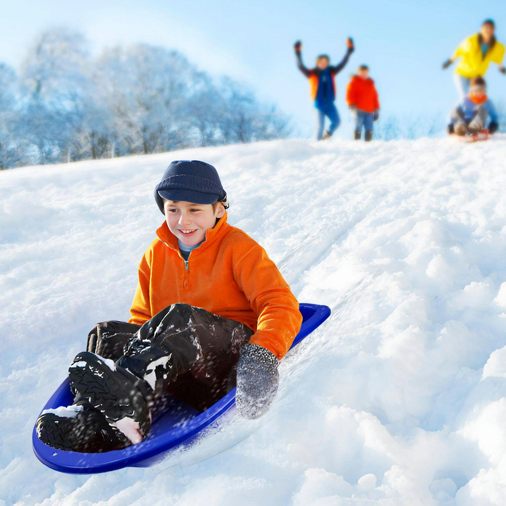 Booster Kids' 1-Person Lightweight Plastic Winter Snow Sled/Toboggan w/ Tow Rope