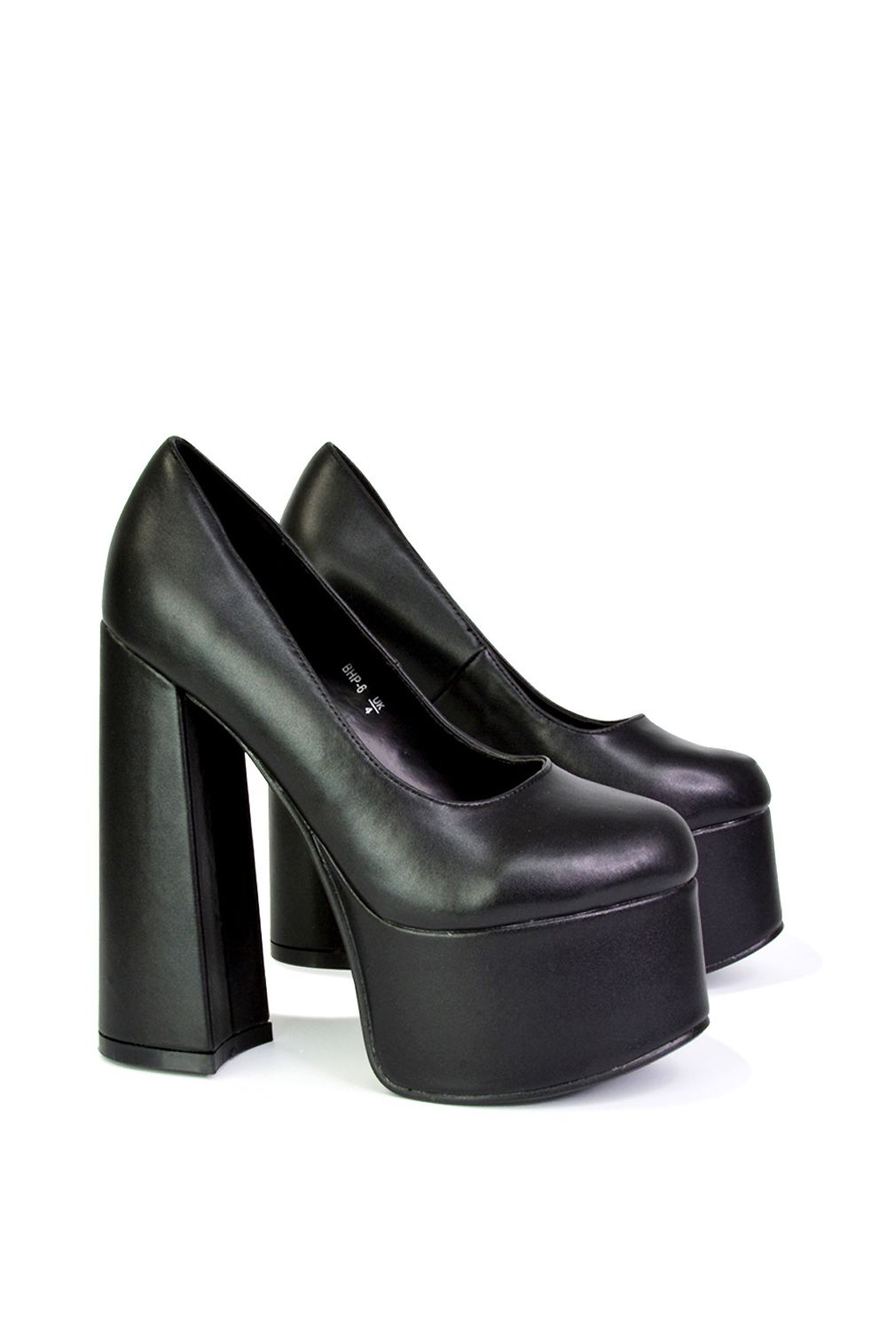 XY London Kiwi' Chunky Block Super High Heel Statement Closed Toe Platform Court Shoes