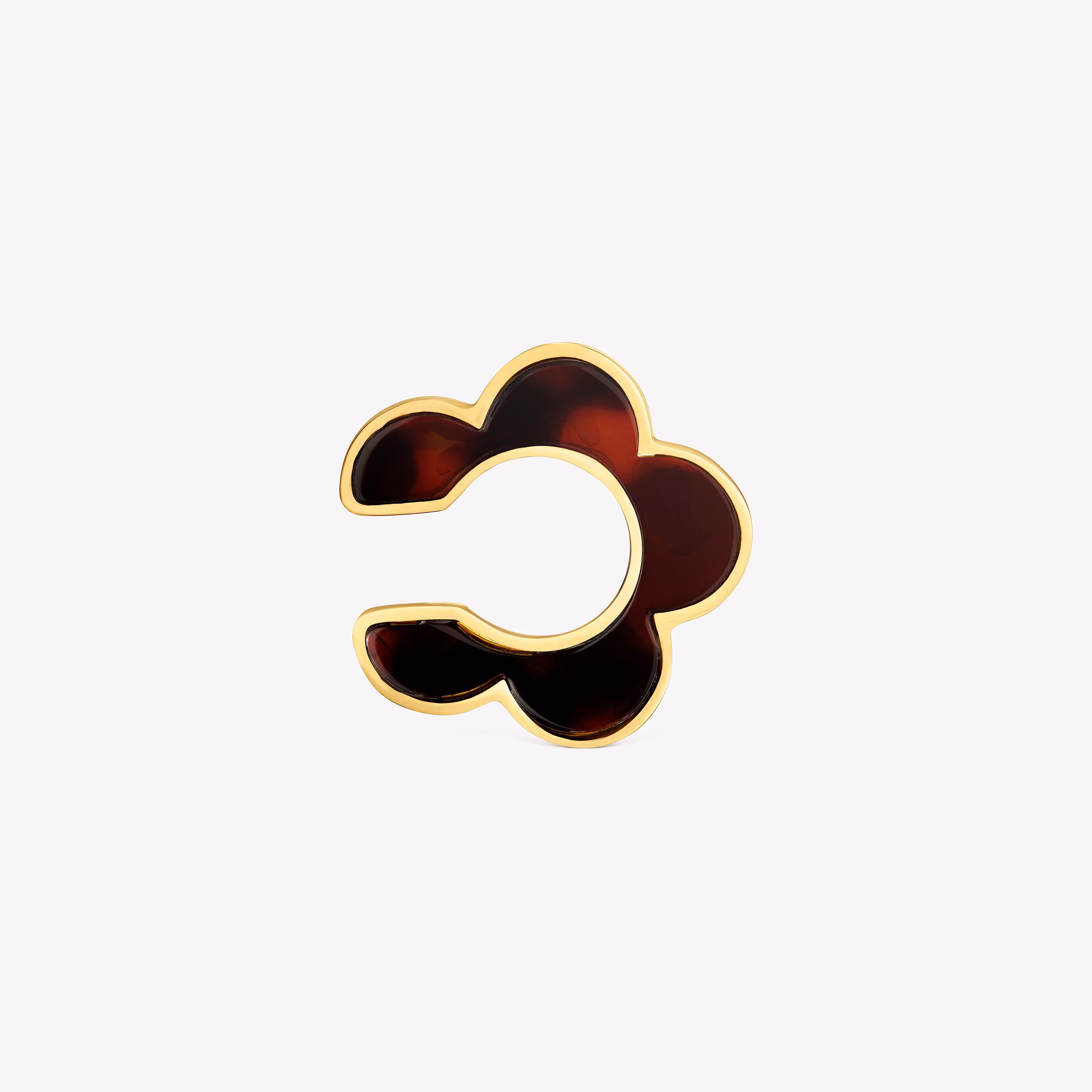 Earcuff flor de acero dorado y resina carey Galaxy