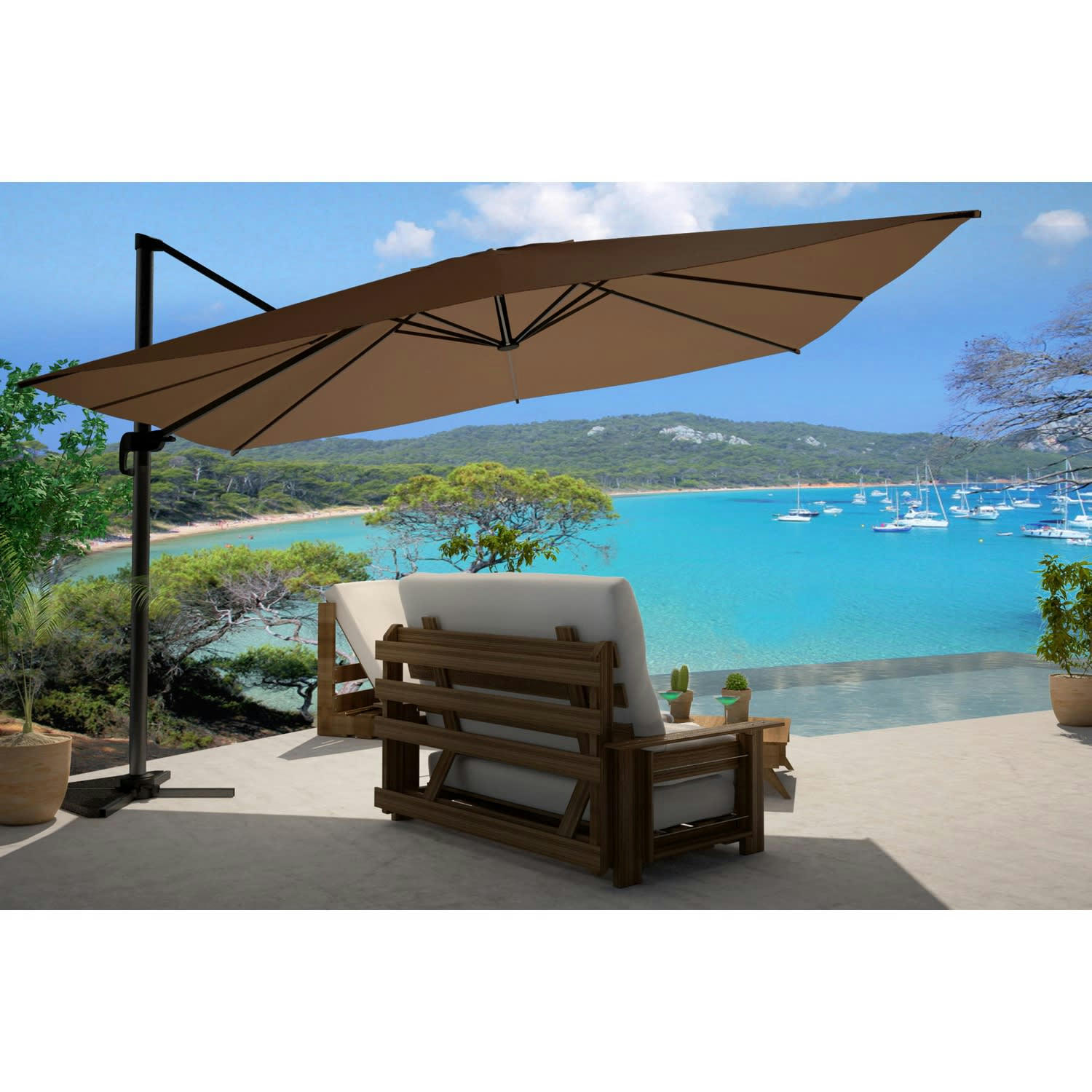 CESARE - Parasol déporté et rotatif 3 x 4 m chocolat