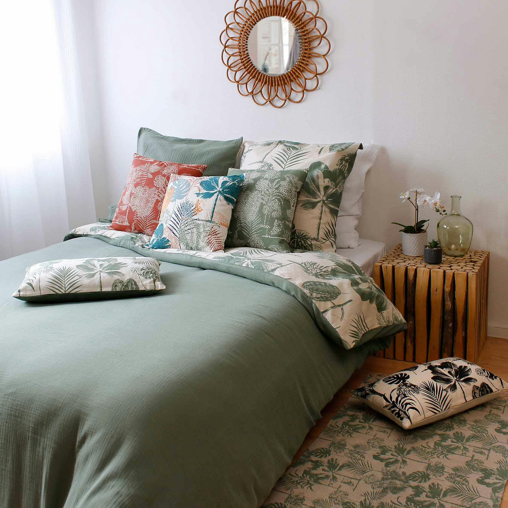 - Parure de lit tropicale coton argile 220 x 240