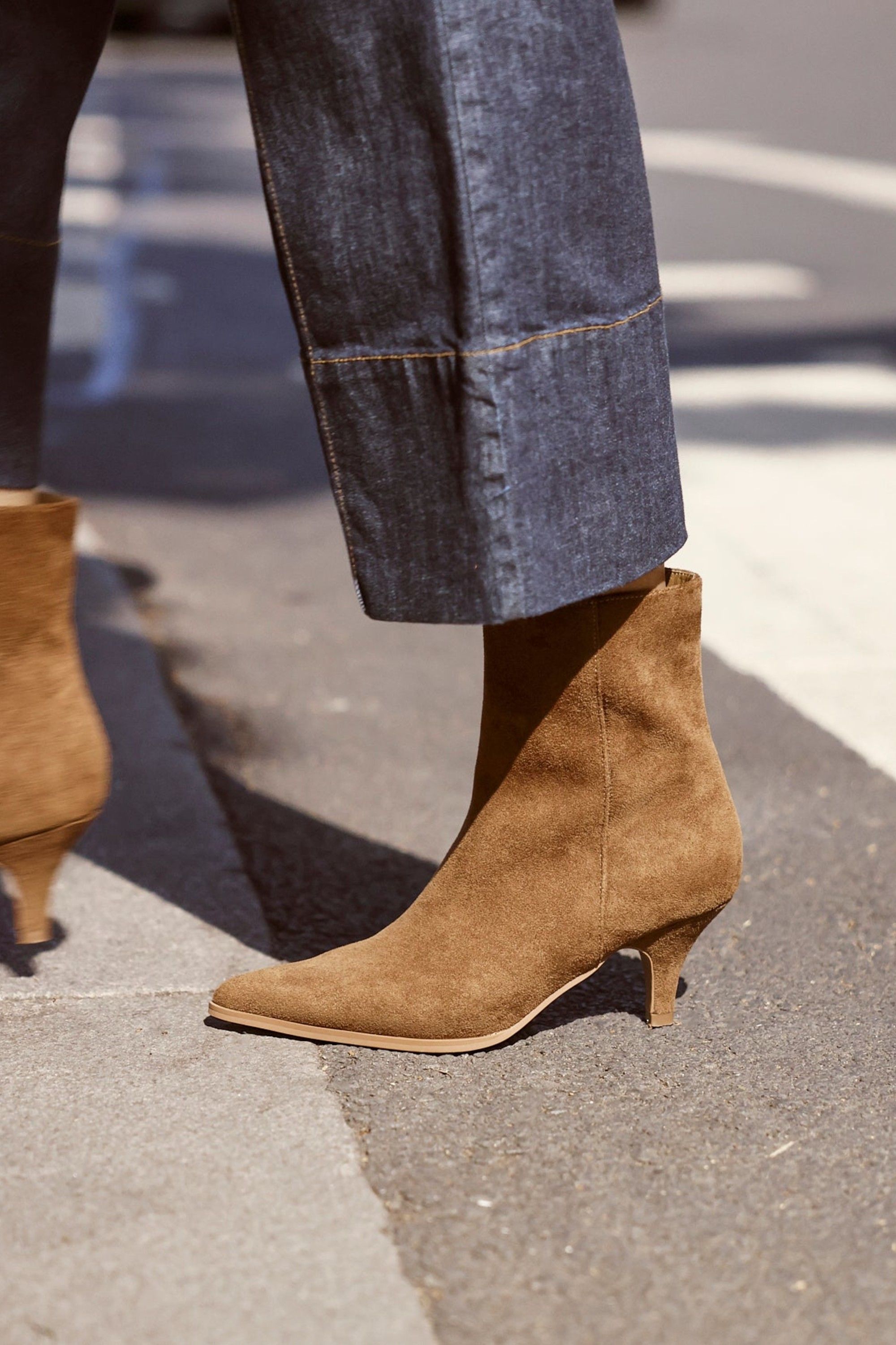 Linzi Pursuit Tan Faux Suede Heeled Pointed Ankle Boot