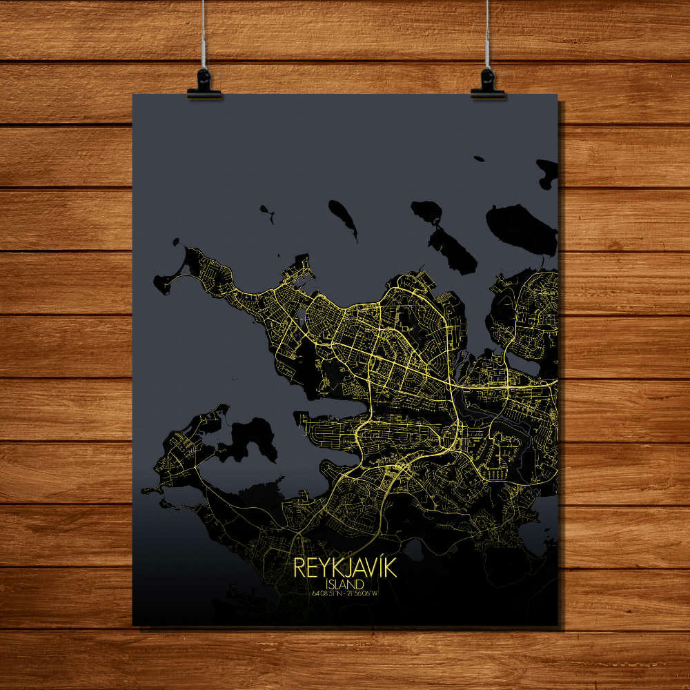 - Affiche Reykjavik Carte Nuit 40x50