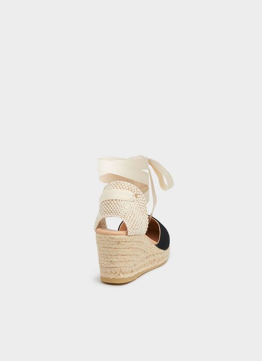 Maureene Black Canvas Espadrille Wedges