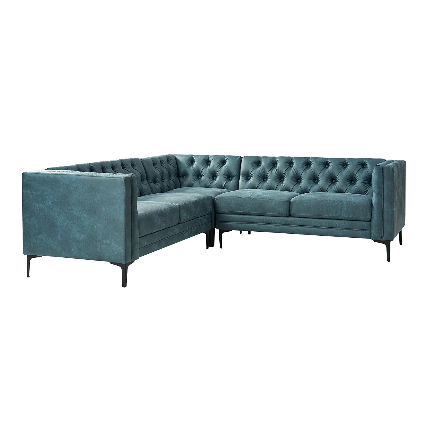Moira Transitional Genuine Leather Corner Sectional with tufted Back and Metal Leg by HULALA HOME
