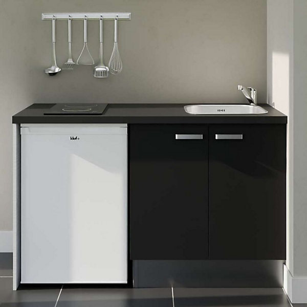 Kitchenette K17 - 140 cm - Façades : Noir - Plan de travail : Noir - Crédences : Non - Evier