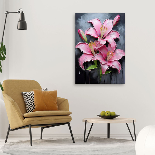 Feeby Obraz na płótnie, Kwiaty Lilie Różowe Malowane 40x60