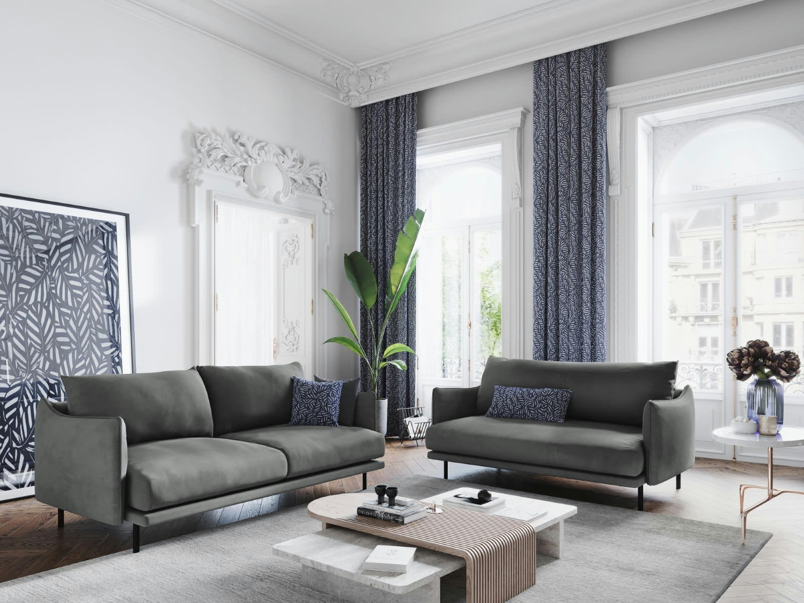 PARIS - Canapé 2 places en Velours Gris Clair